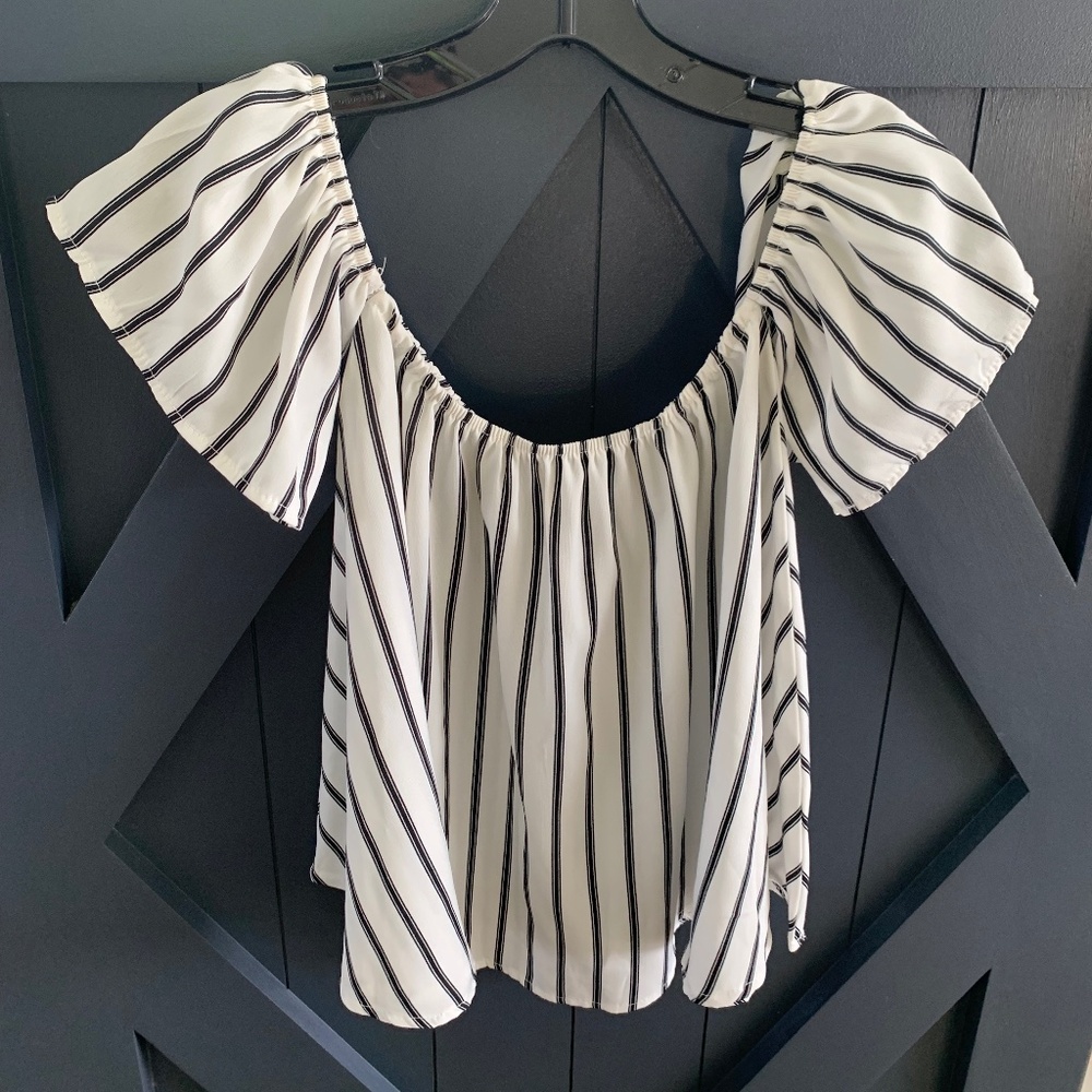 Amazon Black & White Striped Off the Shoulder Top